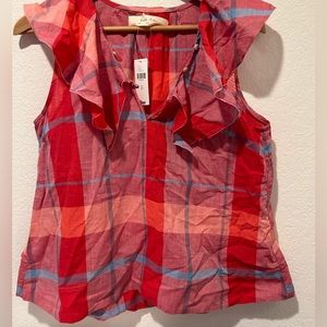 Anthropologie red plaid sleeveless blouse. NWT